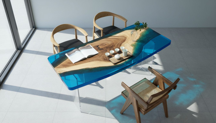 Ēdamgalds Blue River Table Ista koka 200x90 galdi Epoksīda sveķi Jauns