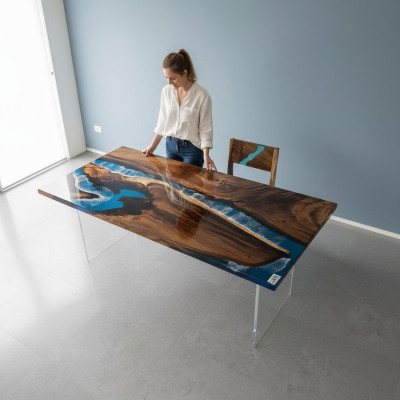 Ēdamgalds River Table galdi koksnes upes galds 180x90 masīvie galdi.