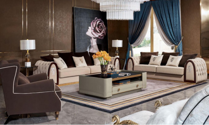 Dīvāns Chesterfield Beige Dīvāni Tekstila Audums Dīvāni Luxus Mēbeles 4 sēdvietas 295cm