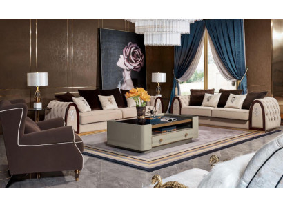 Dīvāns Chesterfield Beige Dīvāni Tekstila Audums Dīvāni Luxus Mēbeles 4 sēdvietas 295cm