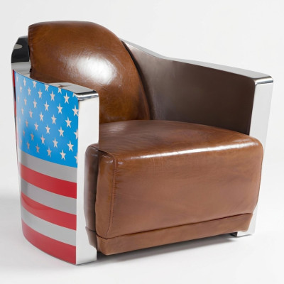 Ādas Vintage mēbeļu krēsla ar savdabīgu rakstu "Rocket Union Jack".