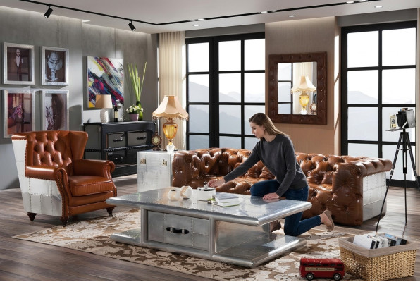 Ledersēžu izliekta Sofa 3 Sitzer Vecāks Laijs Mēbelēm Trīssēdvietīgās dīvāns Alumīnija Dīvāni