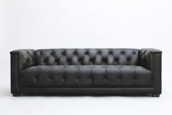 Chesterfield Vintage Melns Shabby Ādas Ādas dīvāns Dīvāns Dīvāns