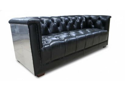 Sofa Chesterfield 3-vietīgs vintage lidmašīnas ādas alumīnija dīvāns