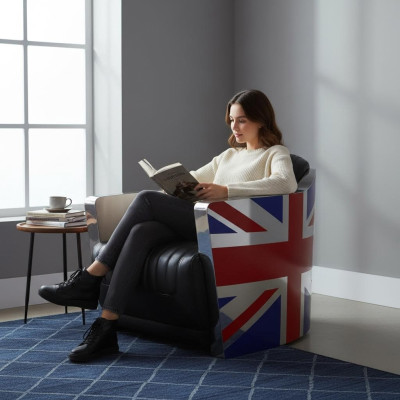 Echtleder Vintage ādas krēsla dekoratīvais dizaina krēsls Rocket Union Jack Vintage