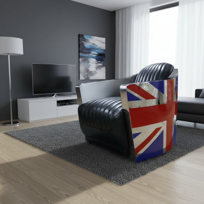 Echtleder Vintage ādas krēsla dekoratīvais dizaina krēsls Rocket Union Jack Vintage