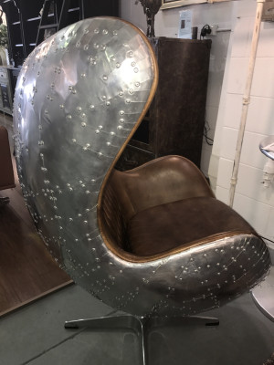 Olas krēsls ādas brūns metāls sudrabs ausu krēsls olas krēsls lidmašīnas klubs