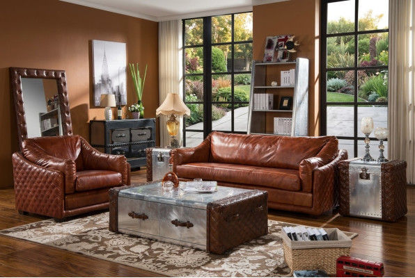 Chesterfield Sofa 3 vietu Chesterfield brūns vintage ādas mēbeļu stils trīssēdežas