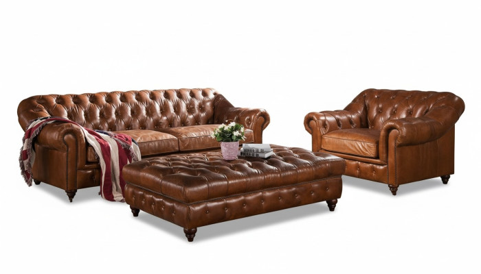 Dizain Chesterfield 3-vietīgs ādas dīvāns ar polsterējumu un sēdekli, jauns.