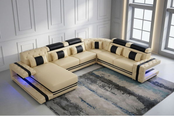 Āda, polsterēts, sēdekļa dizains, moderns stūra dīvāns, dzīvojamas vietas forma, U forma, USB, LED.