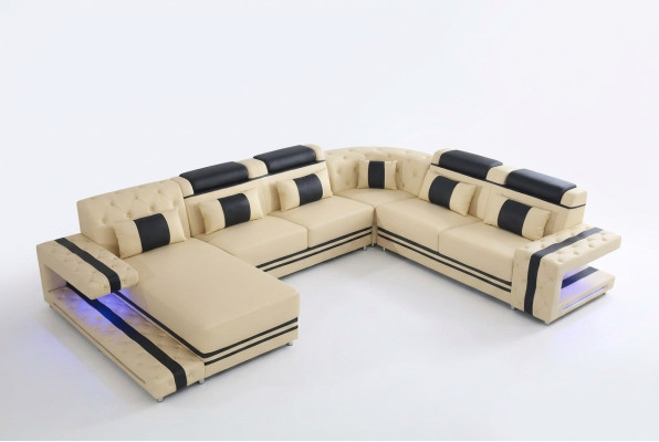 Āda, polsterēts, sēdekļa dizains, moderns stūra dīvāns, dzīvojamas vietas forma, U forma, USB, LED.