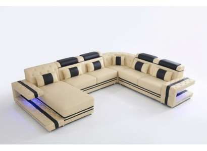 Āda, polsterēts, sēdekļa dizains, moderns stūra dīvāns, dzīvojamas vietas forma, U forma, USB, LED.