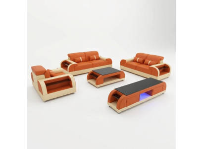 Sofas komplekts 3 2 1 sēdvietas galds skapī dizains moderns 5 daļas.