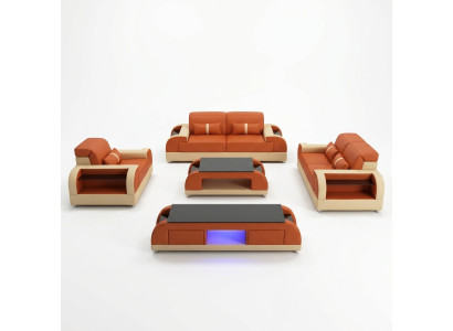Dizaina dīvāngarnitūra 3 2 1 sēdvietas, galdiņš komplektā 4 gab.Wohnzimmer Set ar USB pieslēgvietai.