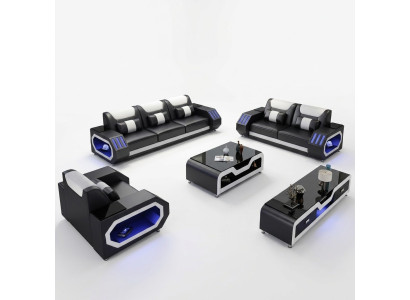 Ādas dīvāns gultā Guļamistaba 3-vietīgais dīvāns Komplektācija Dizains Moderns dīvāns ar USB.