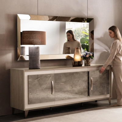 Ēdamistabas galds komoda skapis spogulis 2 daļas koka mēbeles Sideboard arredoclassic