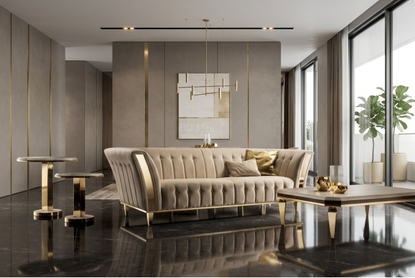 Trijos vietu mīkstā divāns Arhitektūras dizains Dīvāns 3 vietas Dzīvojamo telpu Luxury Sofa mēbeles Jaunas