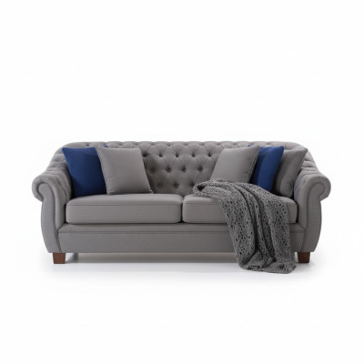 Chesterfield stoff polster trīsvietīgs dzīvojamās istabas dīvāns tekstilmateriāla dizainā