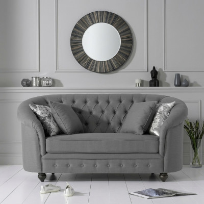 Klasiskā tekstila dīvāns - Pelēkais Chesterfield auduma dīvāns 2-vietīgs Jaunums jvmoebel ®