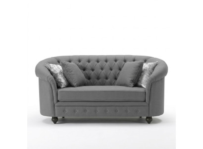Klasiskā tekstila dīvāns - Pelēkais Chesterfield auduma dīvāns 2-vietīgs Jaunums jvmoebel ®
