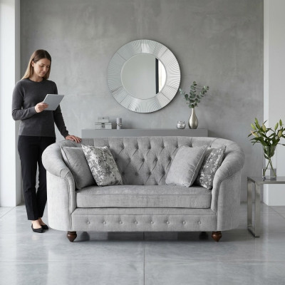 jvmoebel ® - lauku māju dizaina dīvāns - Chesterfield tekstila sofa pelēka audums jauna