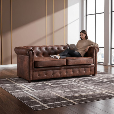 Luksusa Chesterfield dīvāns no mākslīgā ādas dzīvojamā istabai