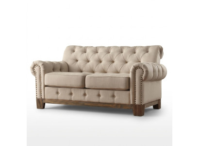 Chesterfield 2 sēdvietu klasiskais luksusa dabīgais koka rāmis dīvāns no tekstila ādas.