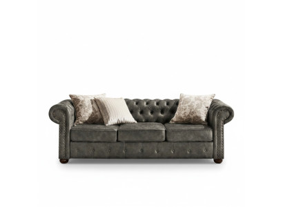 Chesterfield 3 sēdvietu Klasiskā luksusa Baroka rokoko sofa, tekstila un ādas dīvāns, jauns