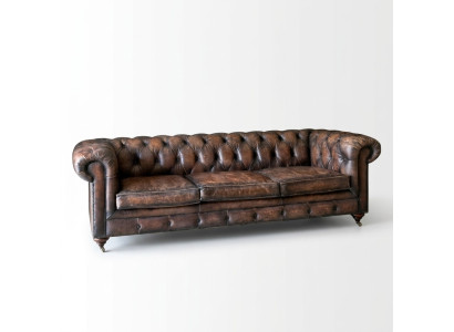 Brūns Chesterfield 3-vietīgs ādas sofa Angļu stila mēbeles