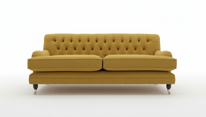 Dzeltenā Chesterfield auduma pārvalkts trīsvietīgs dzīvojamā istaba dīvāns dizains