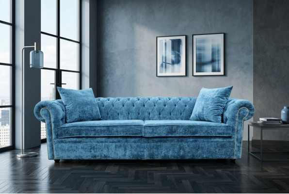Klasiskā viesistaba dīvāns - Zila Chesterfield auduma gulta 3 sēdvietu jvmoebel ®