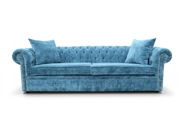 Klasiskā viesistaba dīvāns - Zila Chesterfield auduma gulta 3 sēdvietu jvmoebel ®