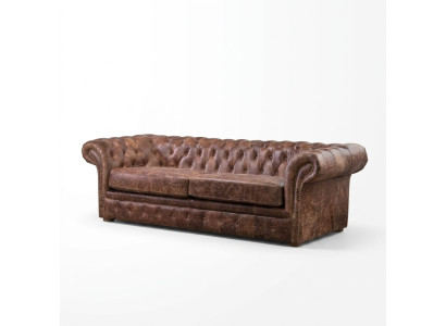Braun Chesterfield 3 Sitzer Klasiskā luksusa bāroka dīvāns Tekstils āda dīvāns stils