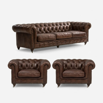 Sofasēžu komplekts 3+1 Sēdvietas Dīvāns Polster Sēdejvieta Chesterfield Dīvāns Tekstils Āda Jauns