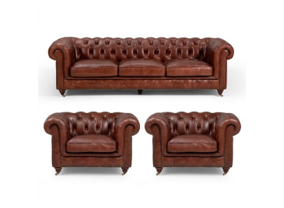 3+1+1 sofa komplekts Klasiskais luksusa Česterfīlda dīvāns ādā