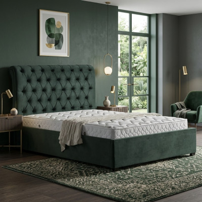 Mūsdienīga zaļa Chesterfield divguļamā gulta, dizaina luksusa gultas.