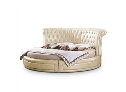 Apgarenā gulta Chesterfield dizainera apļa guļamistabas auduma ādas pārklāti gultas.