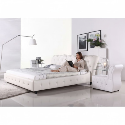 Balta polsterēta dizainera Chesterfield gulta guļamistabas auduma mēbeles