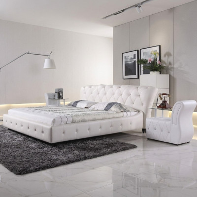 Balta polsterēta dizainera Chesterfield gulta guļamistabas auduma mēbeles