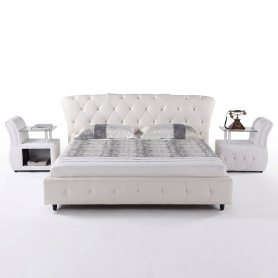 Balta polsterēta dizainera Chesterfield gulta guļamistabas auduma mēbeles