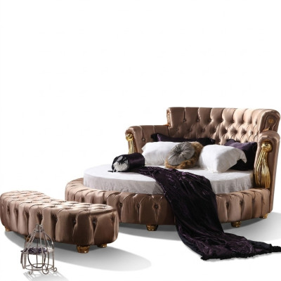 Apļveida gulta Chesterfield dizainera apļveida gultas guļamistabā tekstils āda
