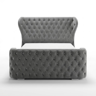 Pelēkais Chesterfield gulta, dizaina guļamistabas mēbeles engļu polsterbēdī.