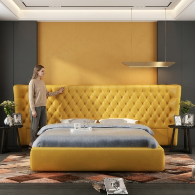 XXL Lielais sienas paneļa gultas Chesterfield viesnīcas luksu dizains gultas 200x200cm jauns