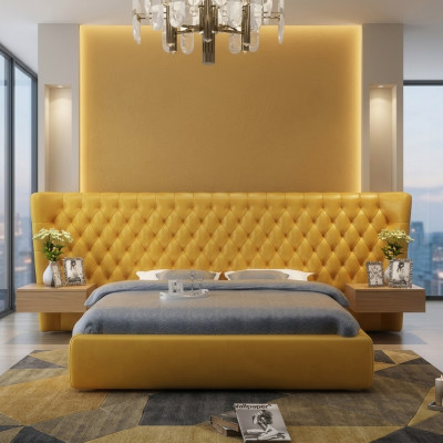 XXL Lielais sienas paneļa gultas Chesterfield viesnīcas luksu dizains gultas 200x200cm jauns