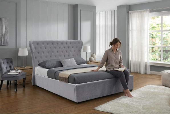 Pelēks Chesterfield divguļamais gultas Luxus gultas dizainera guļamistabas gulta