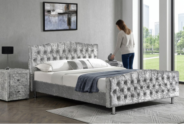 Polster Chesterfield pelēks luksusa divguļamais gultas guļamistabas dizainera gultas