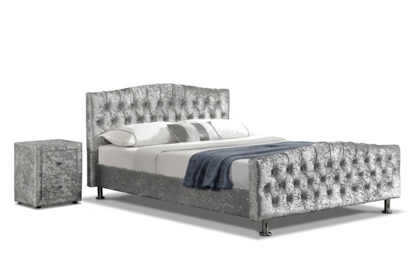 Polster Chesterfield pelēks luksusa divguļamais gultas guļamistabas dizainera gultas