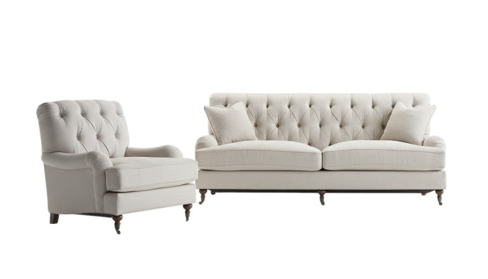 Chesterfield luksusa dīvāns ar auduma pārklājumu, 3+1 vietas.