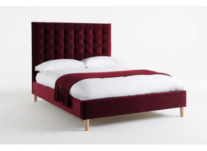 Sarkanā luksusa audekla divvietīgā gulta Chesterfield dizains 180x200 cm jaunā gultā