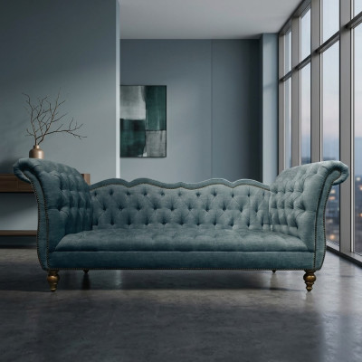 Angļu luksusa dīvāns Chesterfield krāsains auduma dīvāns zils zaļš dīvāni